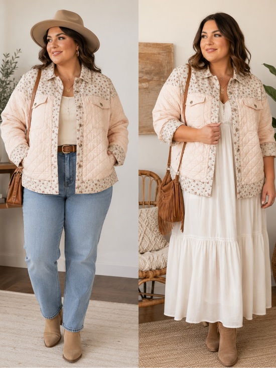 new in Jackets & Blazers - New In Quilted Floral-Trim Puffer Jacket in Blush